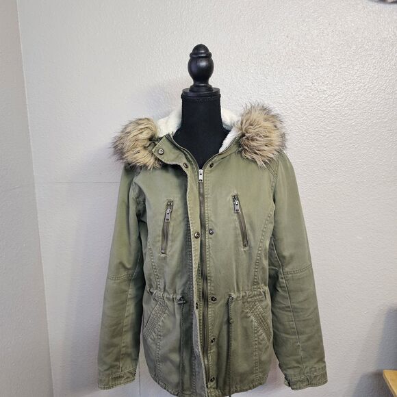 Joe Boxer Jackets & Blazers - Joe Boxer Women's Olive Green Parka Jacket L Faux Fur Hood Sherpa Utility Cozy